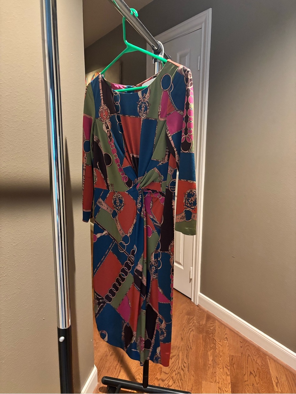 Etcetera Navy Multi-Color Wrap Midi Dress